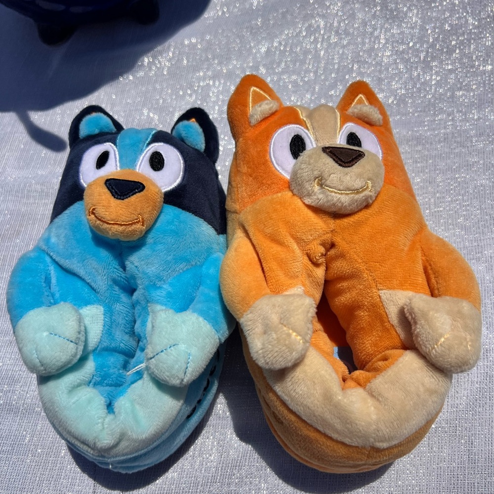Blue and Orange Plush Blippy house shoes